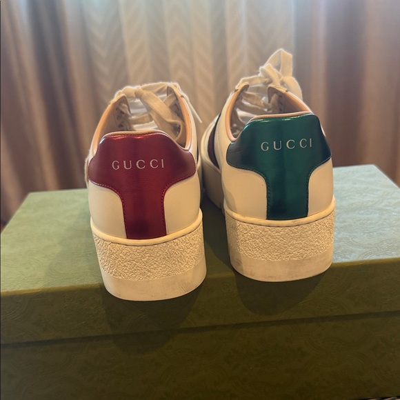 Gucci Ace Platform Sneakers Bee White Leather - Picture 3 of 8